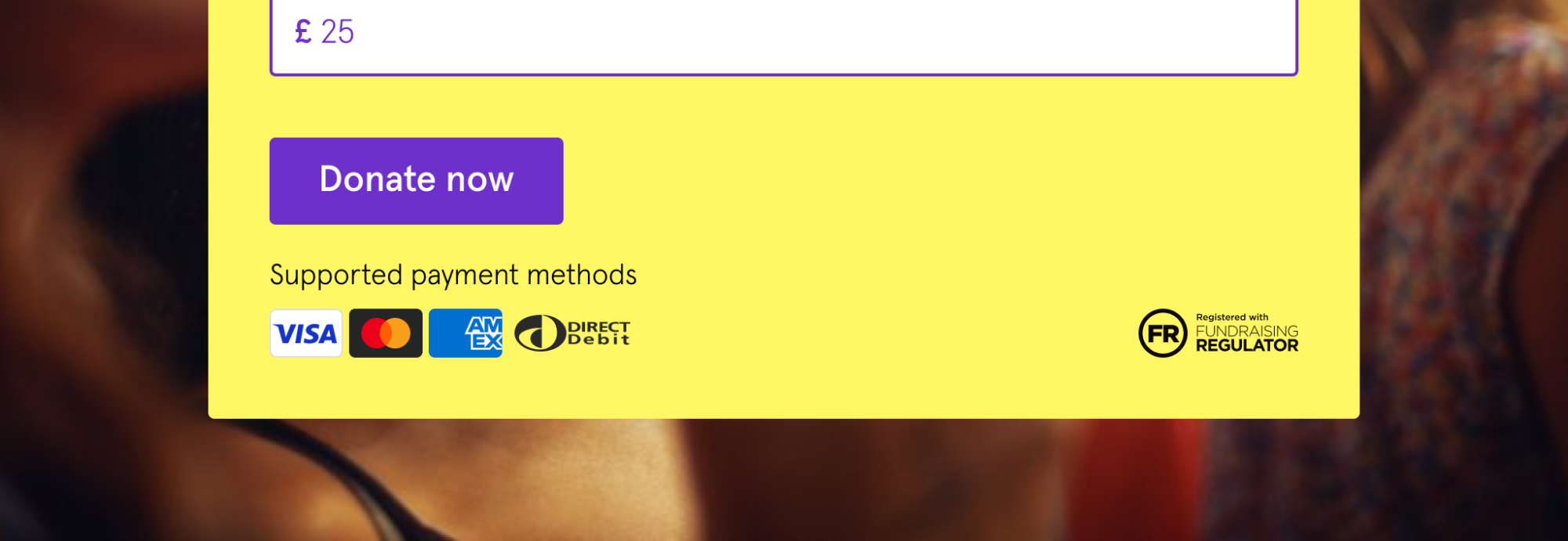 The Help Musicians donation form showing familiar payment logos and sector accreditations.