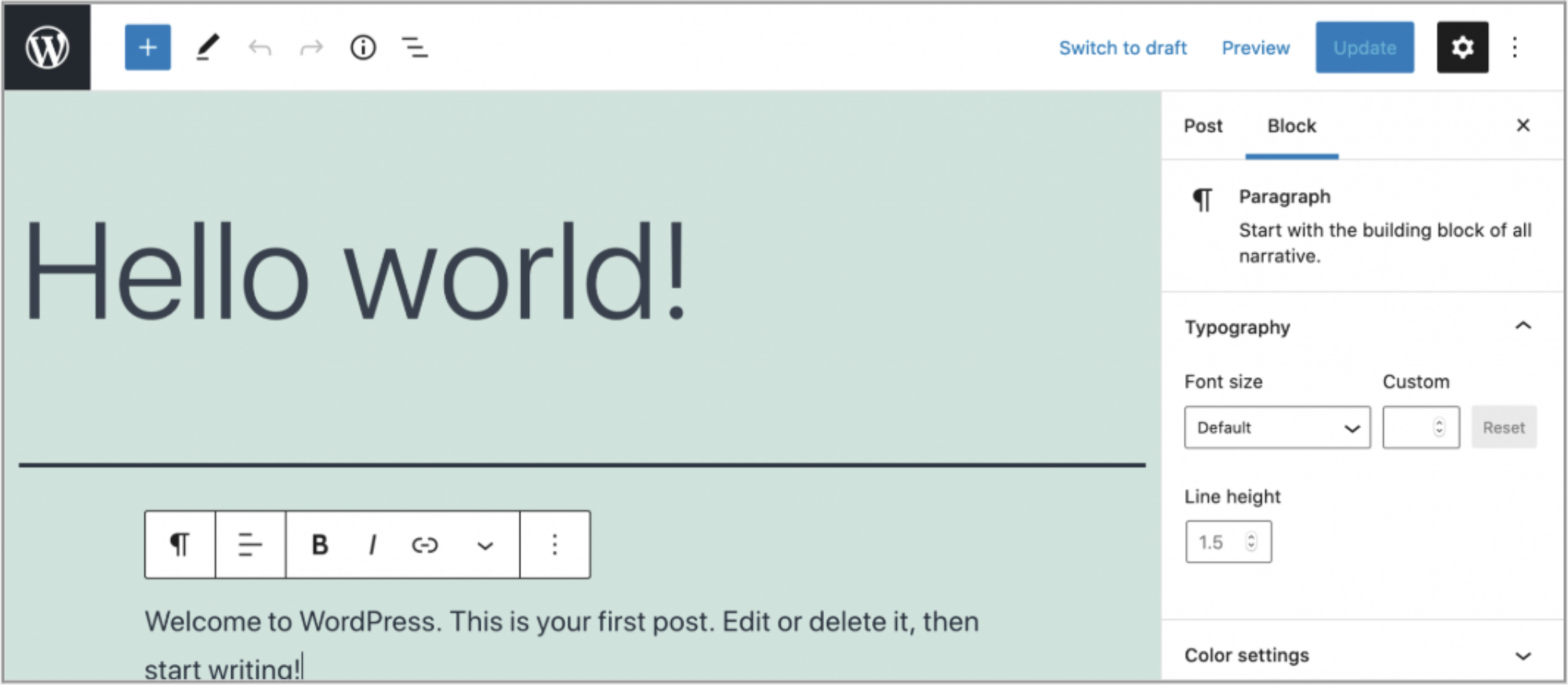 Screenshot of a text editor with a toolbar and a sidebar for styling the text.